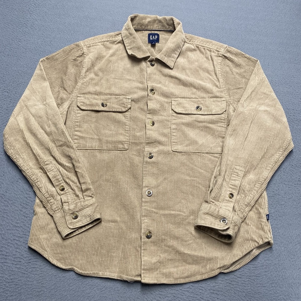 Gap Shirt Mens Small Beige Corduroy Long Sleeve Button Up Pockets Casual Cotton